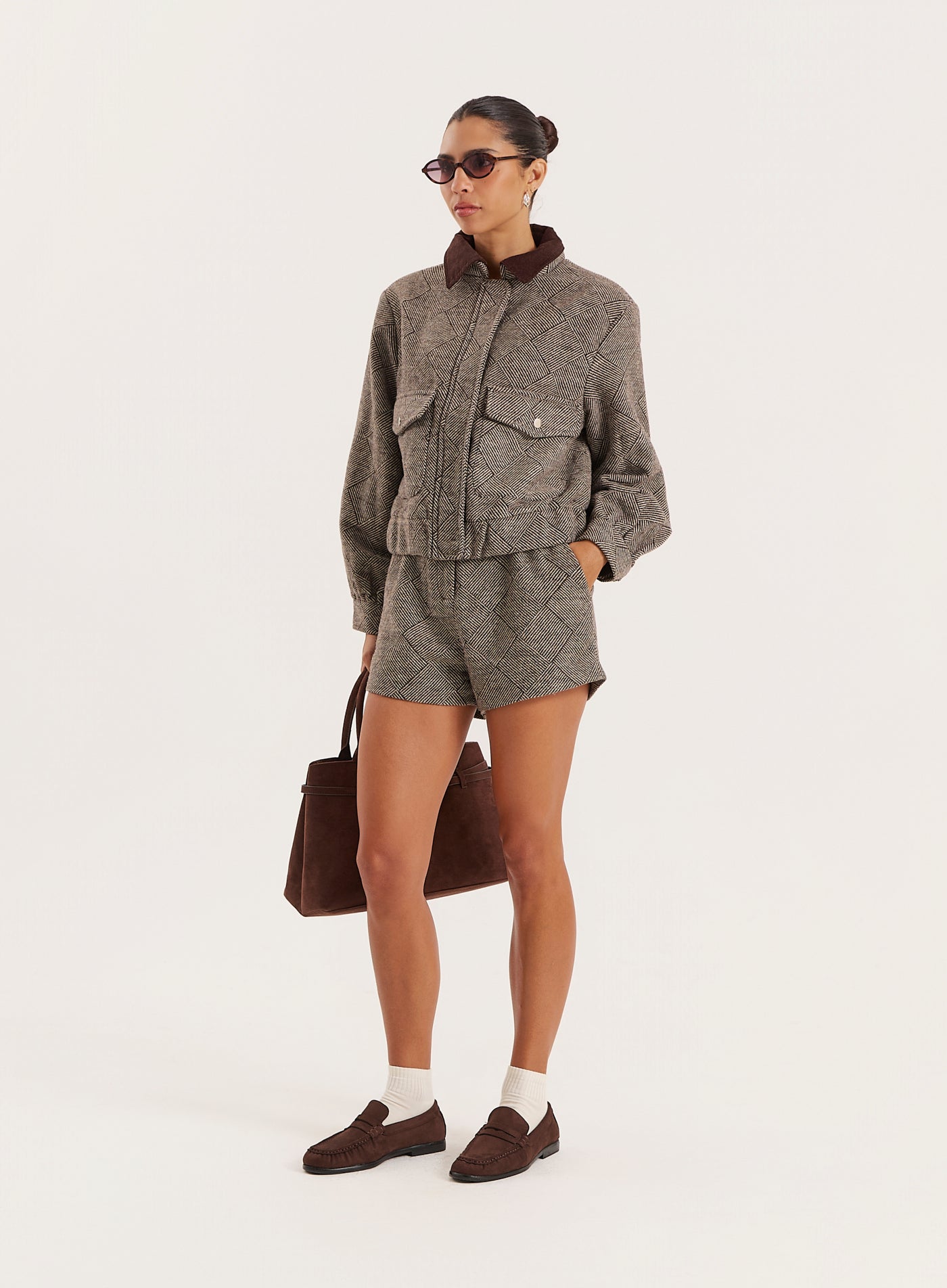 Brown Cropped Collared Trucker Jacket- Ingrid